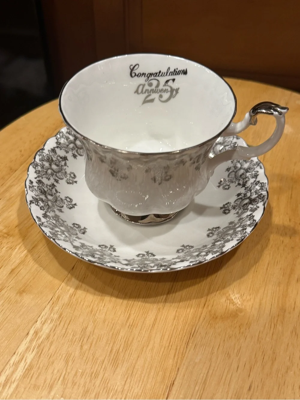 Vintage Royal Albert “Congratulations 25th Anniversary' Teacup & Saucer